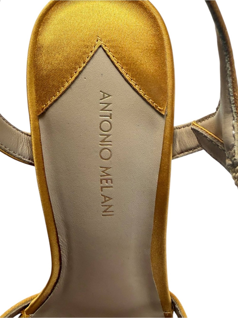 Antonio Melani Women Mustard Satin Fringe Bow Sandals Sculptural Heel Size 8 - Picture 8 of 13